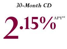 30-Month CD Rate 2.15% APY*