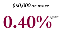 $50,000 or more 0.40% APY*